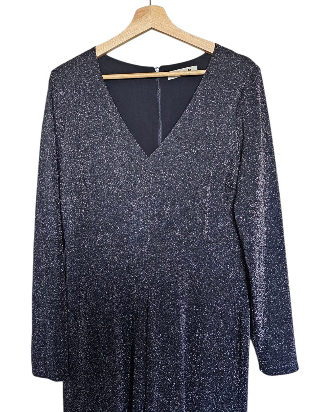Boden Metallic Long Sleeve V-Neck Plunge Shimmer Jumpsuit Size 10R - Picture 6 of 8